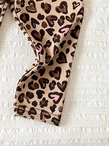 Baby Girl Versatile Elastic Waist Leggings/Pants/Tights, Sweet Cool Leopard Print Digital Pattern With Heart Design, Casual Comfortable Versatile Bottoms For Spring, Summer, Autumn - Multicolor - View 4