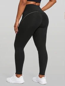 Slayform Slayform Plus Size High Waisted Yoga Pants With Women's Reflective Point Design, High Elasticity And Quick Drying Fitness Pants, Fat MM Sports Tight Pants - Black - View 3
