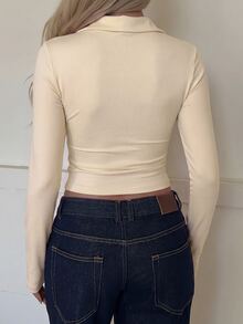 SHEIN EZwear 白色針織修身女款T恤 - 杏色 - 查看 2