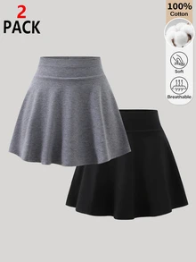 SHEIN 女童秋冬休閒百搭灰色與黑色2件套運動健身瑜伽芭蕾舞蹈校園打底褲與針織裙 - 彩色 - 查看 2