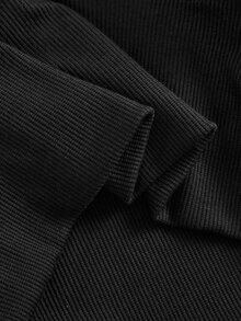 Girlism 青少年女孩秋冬新款針織黑色小Logo刺繡連帽收腰長袖運動衫，返校季休閒時尚百搭 - 黑色 - 查看 7