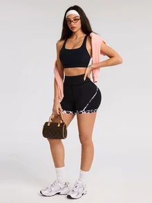 SHEIN Dewbera Women's High Waist Leopard Print Patchwork Sports Shorts - Multicolor - View 5