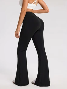 Eassivo Eassivo Women's Striped Colorblock Fashion Flared Sports Pants With Thermal Lining - Black - View 3