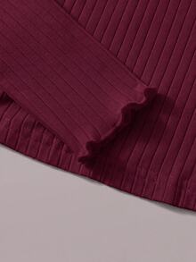 SHEIN EZwear 酒紅色羅紋針織大尺碼女款小立領T恤 - 酒紅色 - 查看 7