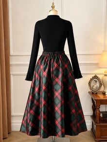 Rometta Plus Size Women's Autumn/Winter Striped Print Skirt, Casual 1920s 70's Fashionable, Perfect For Party Family Occasions Christmas Eve Green - Multicolor - View 3