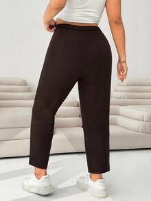 SHEIN EZwear 巧克力棕大尺碼針織短款緊身褲 - 巧克力棕 - 查看 2