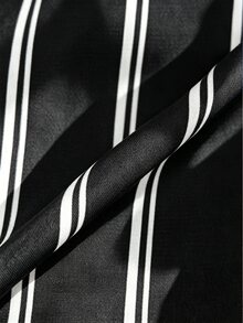 Manfinity KASUA 男士海軍藍垂直條紋抽繩腰沙灘短褲 - 黑色 - 查看 3