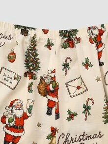 Chillnights Plus Size Women's Christmas Print Santa Claus Christmas Tree Casual Lapel Long Sleeve Long Pants Pajama Set - Apricot - View 5