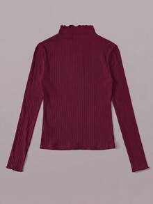 SHEIN EZwear 酒紅色羅紋針織大尺碼女款小立領T恤 - 酒紅色 - 查看 2