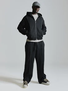 Musero Oversized Open Cuff Joggers With Rib Insert Elasticated Waistband Side Pockets Co Ord Trousers Only Autum Winter Essentials - Black - View 2