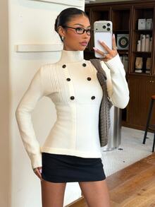 Muchica Women's Autumn/Winter New Double-Breasted Stand Collar Cardigan - Apricot - View 1
