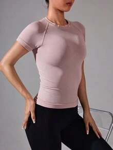 Easithlete Easithlete 女款極簡圓領短袖無縫運動T恤 - 淡紫色 - 查看 4