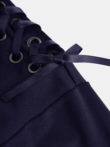 SHEIN Girlism 兒童青少年女孩秋冬萬聖節時尚街頭風黑色貓耳連帽長袖抽繩套頭運動衫 - 藍色 - 查看 3