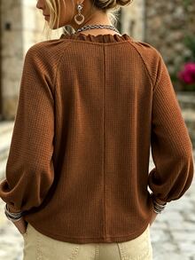 EMERY ROSE Plus Size Lady's Elegant Fall Long-Sleeved T-Shirt - Brown - View 2