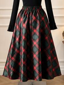 Rometta Plus Size Women's Autumn/Winter Striped Print Skirt, Casual 1920s 70's Fashionable, Perfect For Party Family Occasions Christmas Eve Green - Multicolor - View 2