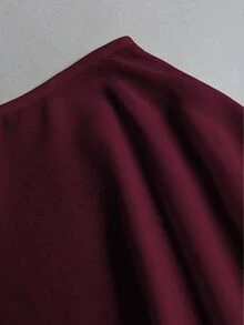 Sweetra 2pcs Set With Boat Neck Flowy Chiffon Cape Outerwear And Elastic Ruched Waist Camisole Inner, Elegant Beige Outfit For Office Commute, Casual And Date Wear - Burgundy - View 6