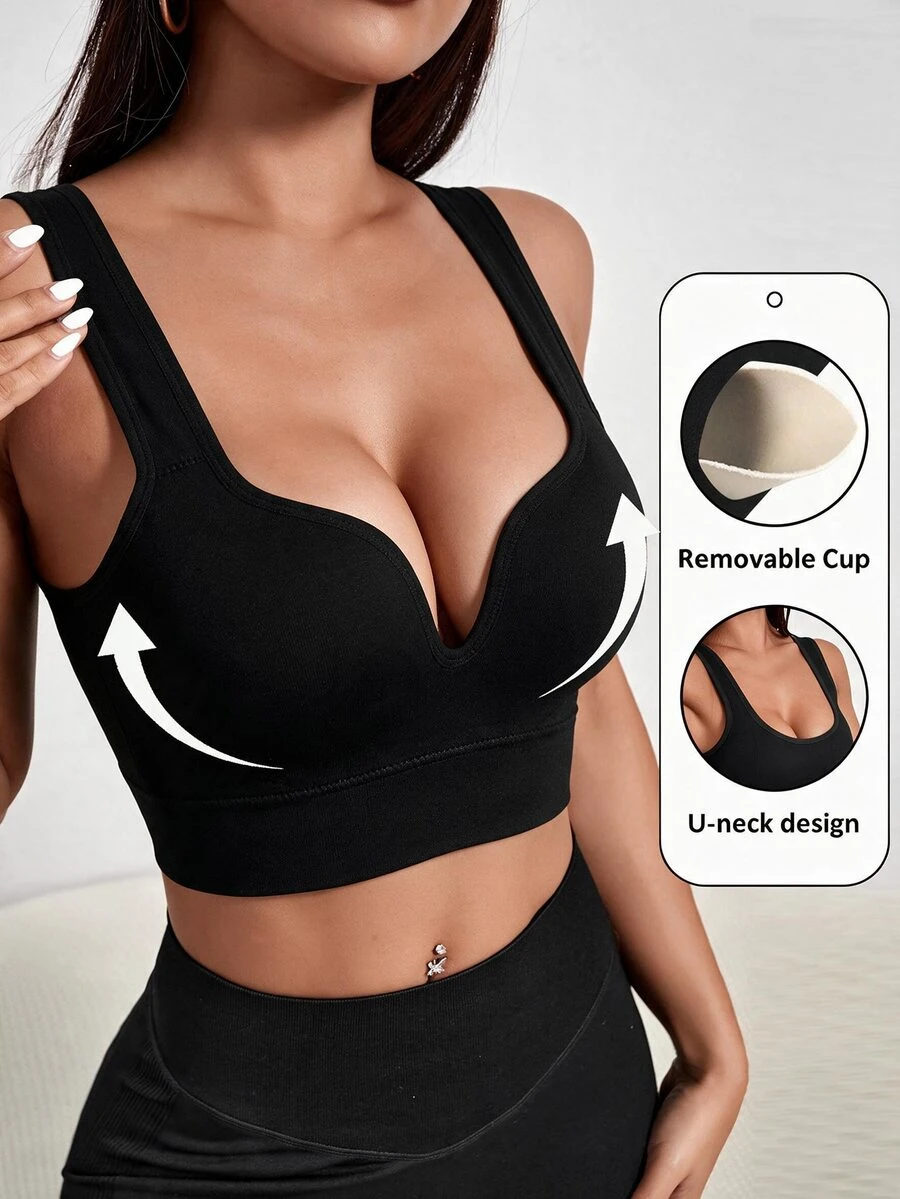 Slayform Slayform Women's Solid Color Daily Fitness Tank Top Sports Bra - Black - View 1