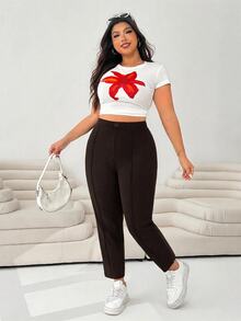 SHEIN EZwear 巧克力棕大尺碼針織短款緊身褲 - 巧克力棕 - 查看 4