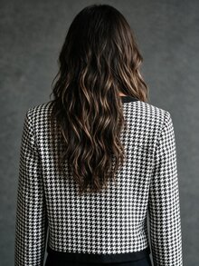 Louniche Elegant Casual Button Black & White Houndstooth Women's Jacket - Black and White - View 2