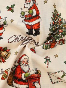 Chillnights Plus Size Women's Christmas Print Santa Claus Christmas Tree Casual Lapel Long Sleeve Long Pants Pajama Set - Apricot - View 4
