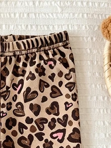 Baby Girl Versatile Elastic Waist Leggings/Pants/Tights, Sweet Cool Leopard Print Digital Pattern With Heart Design, Casual Comfortable Versatile Bottoms For Spring, Summer, Autumn - Multicolor - View 3