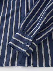 Balvessa Women's Striped V-Neck Long Sleeve Casual Commute Shirt - Blue - View 5