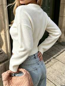 Autumina Apricot Round Neck Slimming Waist Urban Modern Fashion Casual Commute Knit Top For Women - Apricot - View 2