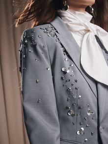 Anewsta Women's Elegant Heavy Beaded & Rhinestone Hand-Embellished Blazer + Skirt 2 Pieces Set - Grey - View 2