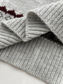 Dulcita Women's Autumn/Winter Half-Zip Small Lapel Collar Contrast Color Long Sleeve Loose Fit Knit Sweater - Light Grey - View 9