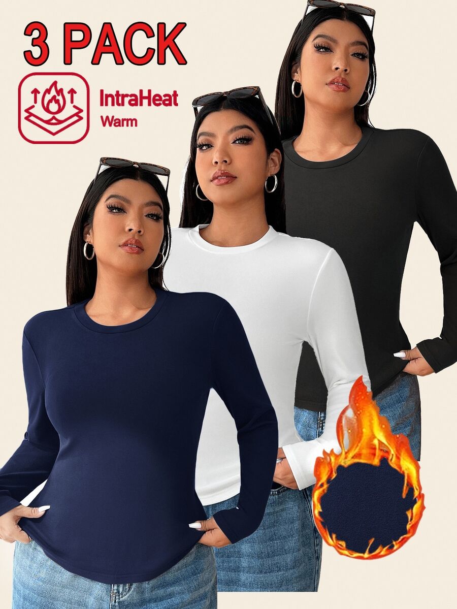 SHEIN EZwear 3件裝大尺碼T恤 - 藏蓝色 - 查看 1