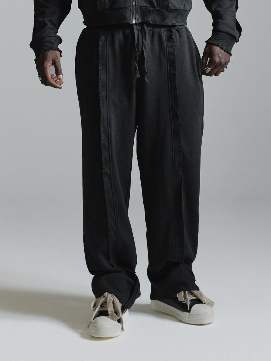Musero Oversized Open Cuff Joggers With Rib Insert Elasticated Waistband Side Pockets Co Ord Trousers Only Autum Winter Essentials - Black - View 1