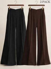 Anewsta Women's Autumn/Winter Solid Color Premium V-Shape High Waist Fashion Pocket Flared Long Pants - Multicolor - View 6