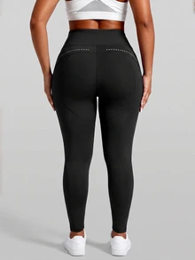 Slayform Slayform Plus Size High Waisted Yoga Pants With Women's Reflective Point Design, High Elasticity And Quick Drying Fitness Pants, Fat MM Sports Tight Pants - Black - View 5
