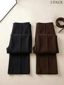 Anewsta Women's Autumn/Winter Solid Color Premium V-Shape High Waist Fashion Pocket Flared Long Pants - Multicolor - View 5