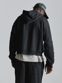 Musero Oversized Drop Shoulder Ribbed Insert Zip Through Hoodie Inserted Side Pockets Ribbed Sleeve Cuff Co Ord Hoddie Only Autum Winter Essentials - Black - View 5
