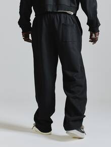 Musero Oversized Open Cuff Joggers With Rib Insert Elasticated Waistband Side Pockets Co Ord Trousers Only Autum Winter Essentials - Black - View 4