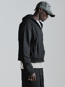 Musero Oversized Drop Shoulder Ribbed Insert Zip Through Hoodie Inserted Side Pockets Ribbed Sleeve Cuff Co Ord Hoddie Only Autum Winter Essentials - Black - View 4