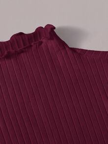 SHEIN EZwear 酒紅色羅紋針織大尺碼女款小立領T恤 - 酒紅色 - 查看 8