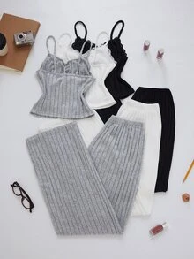 ZzzCrew Multi-Piece Set Women's Lace Patchwork Slim Fit Sexy Loungewear Pajama Set - Multicolor - View 3