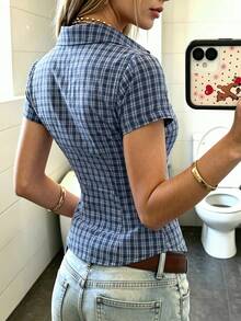 IslaSuriya Women's Plaid Short Sleeve Single-Breasted Casual Commute Shirt - Multicolor - View 2