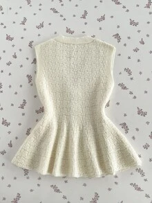 FavEase Women's Casual Versatile Knitted Vest With Frog Button Design - White - View 2