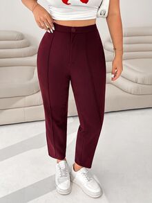 SHEIN EZwear 酒紅色女款大尺碼針織短款緊身褲 - 酒紅色 - 查看 5