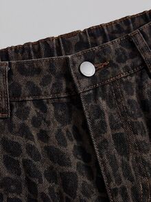 SHEIN MOD Plus Size Women's Leopard Print Pocket Casual Denim Mini Skirt - Multicolor - View 5