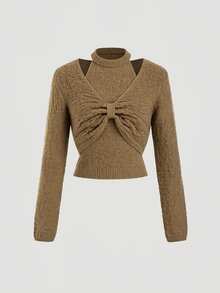 Sweetra 2PCS Women Sweater Co-Ords - Brown - View 1