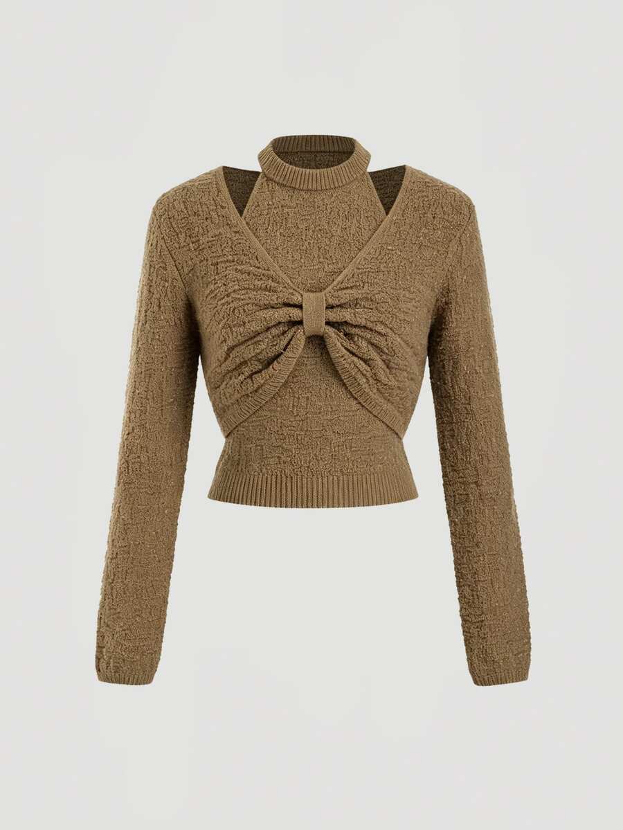 Sweetra 2PCS Women Sweater Co-Ords - Brown - View 1