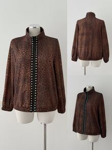 Sunspun Plus Size Zip-Up Casual Loose Jacket, Comfortable Subculture Visual Style Studded Jacket - Multicolor - View 7