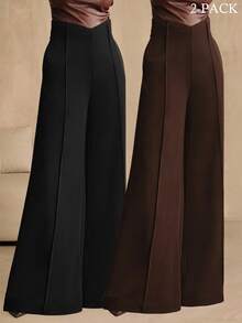 Anewsta Women's Autumn/Winter Solid Color Premium V-Shape High Waist Fashion Pocket Flared Long Pants - Multicolor - View 7