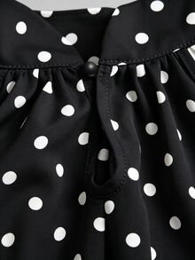 Sweetra New Summer French Fashion Polka Dot Elegant Commute Office Wear Versatile Ruffle Hem Ribbon Apricot Blouse - Black - View 6