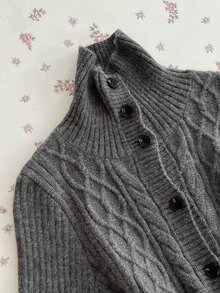 Elamini Women's Cable Knit Long Sleeve Single-Breasted Casual Cardigan - Grey - View 4