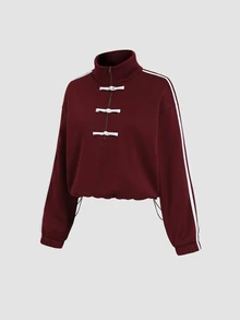 Sweetra Y2K Casual Versatile Chinese Style Frog Button College Style Streetwear Jacket - Burgundy - View 1